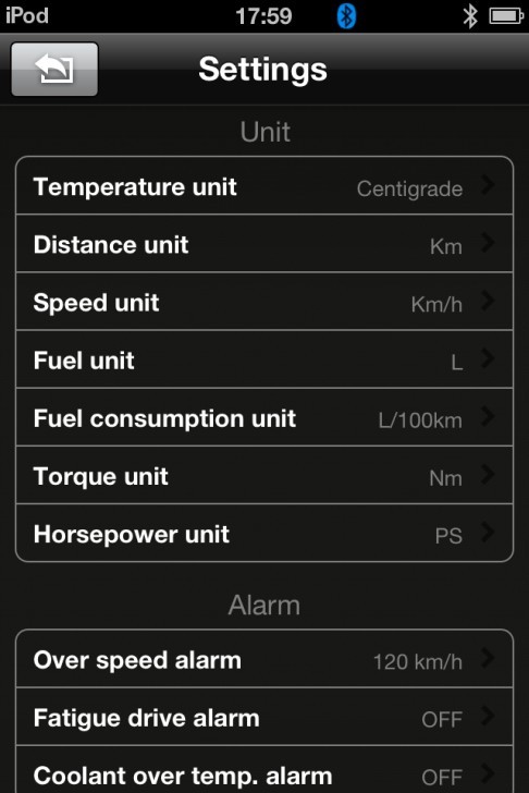 iOBD2 iPhone Android Bluetooth Scanner Settings