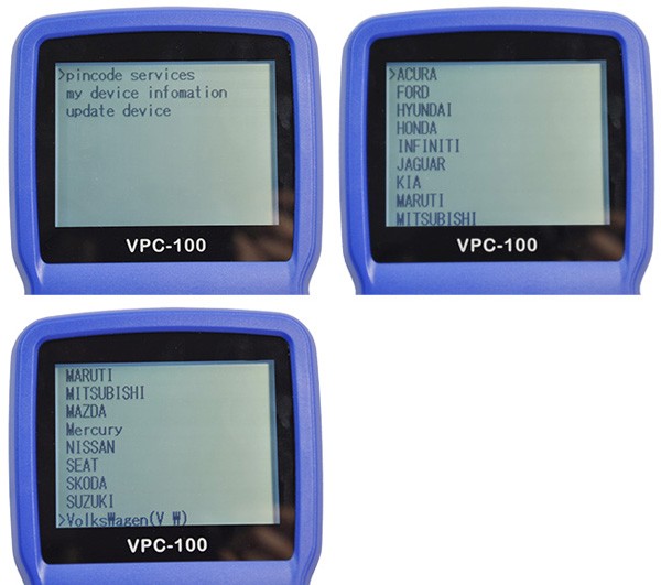 VPC100 PinCode Calculator vehicle list